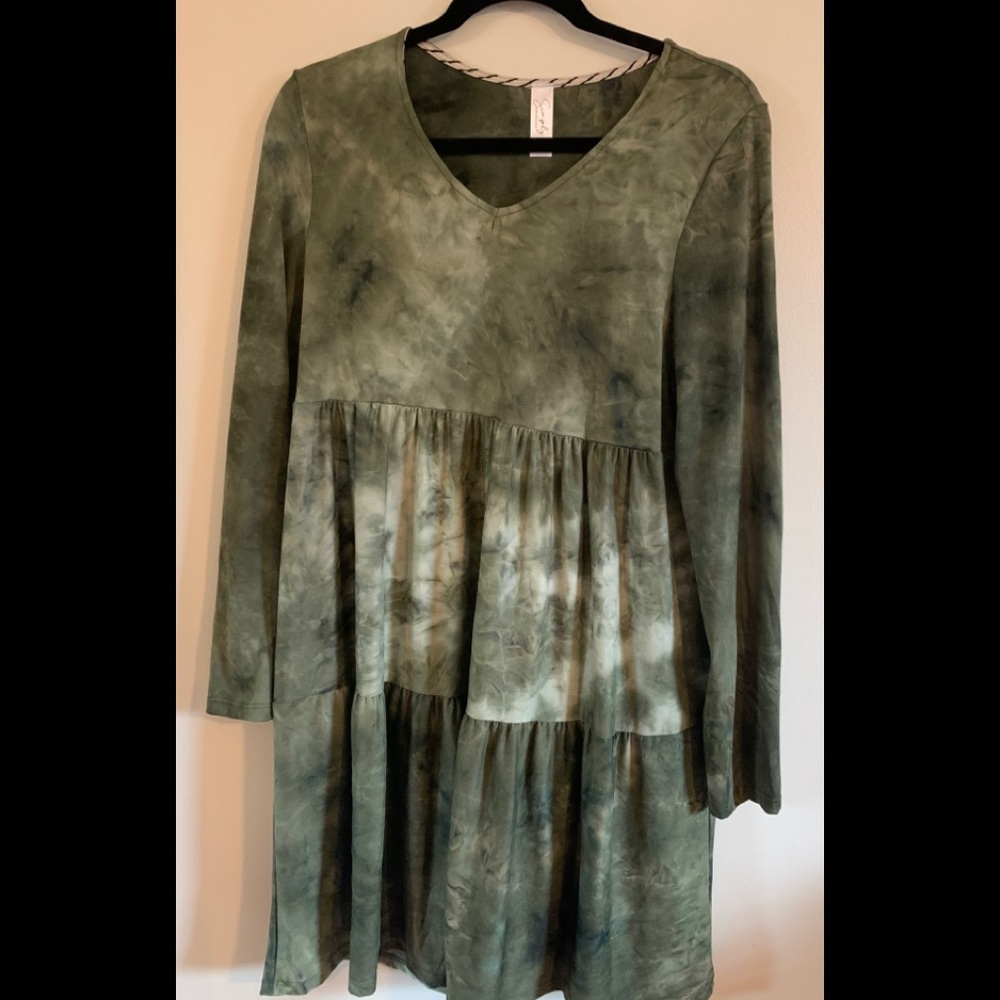 Leggings material tye dye green dress